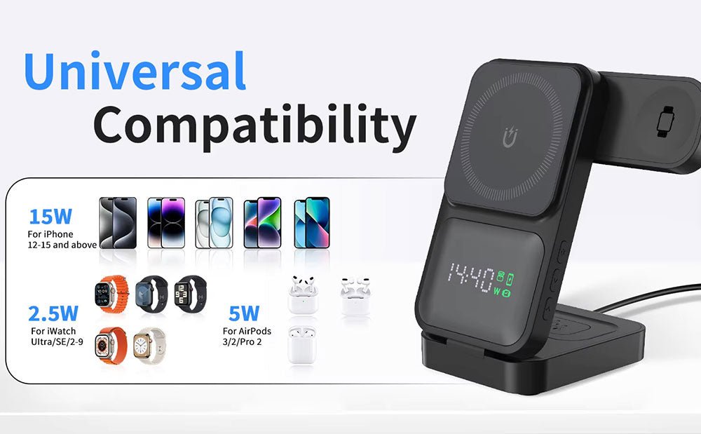 4 in 1 Wireless Charger With Clock Display 15W Fast Charging Wireless Charger