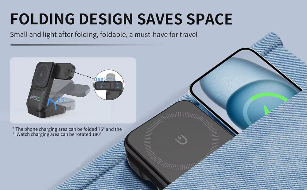 4 in 1 Wireless Charger With Clock Display 15W Fast Charging Wireless Charger