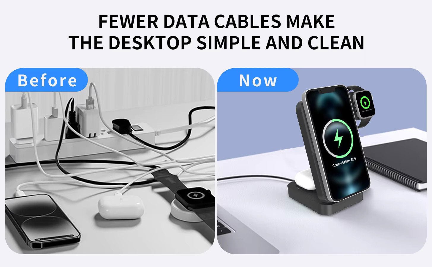 4 in 1 Wireless Charger With Clock Display 15W Fast Charging Wireless Charger