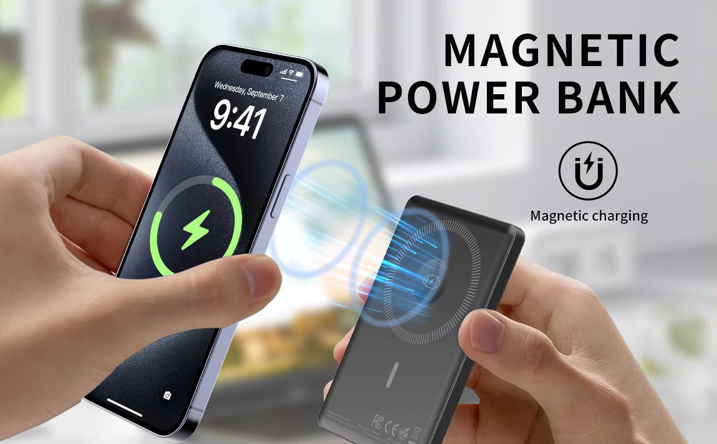 Ultra-thin 3 in 1 MagneticWireless Charger with Power Bank 15W Fast Charging