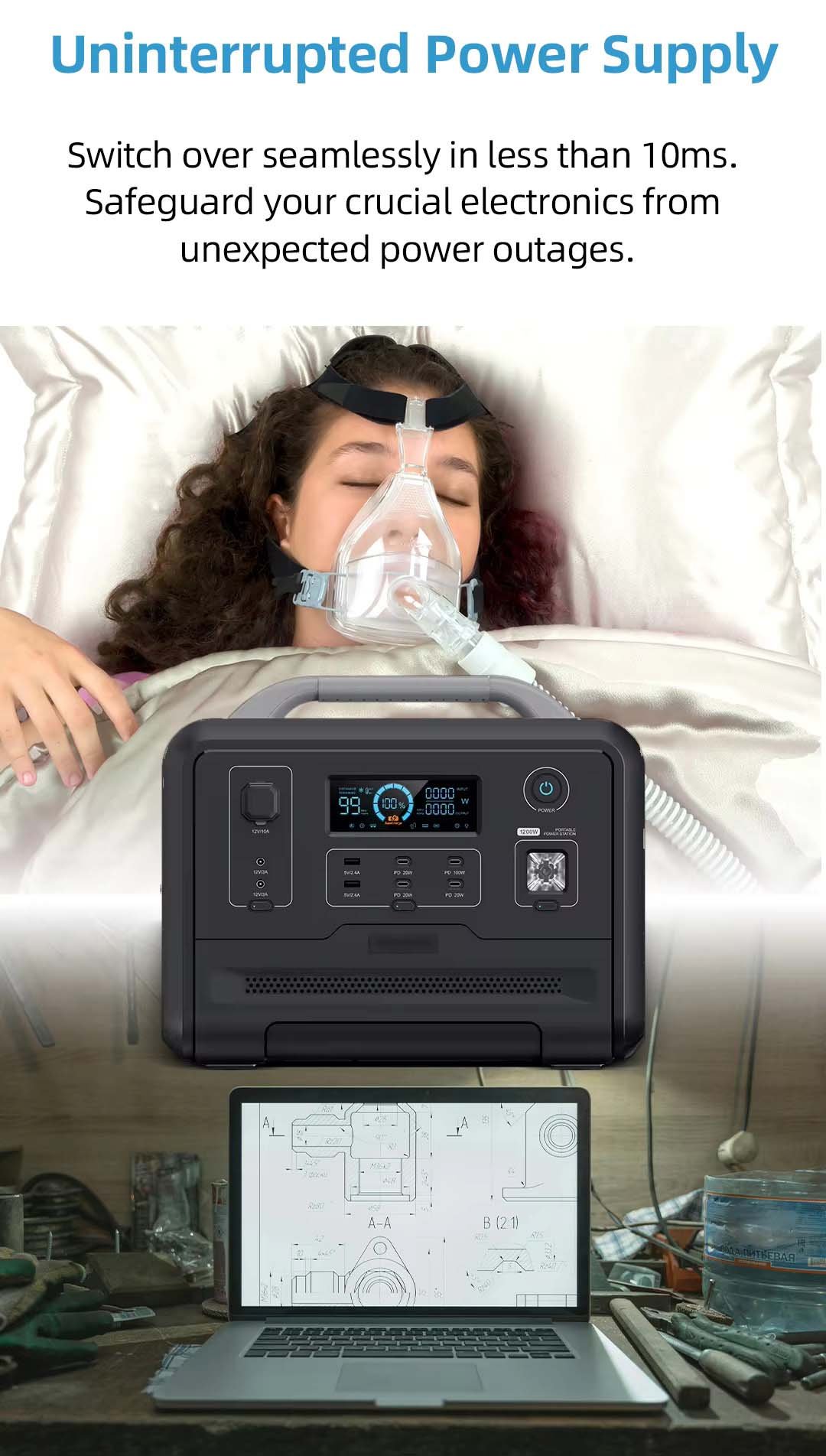 Custom portable power station 1200W outdoor solar power banks backup power supply