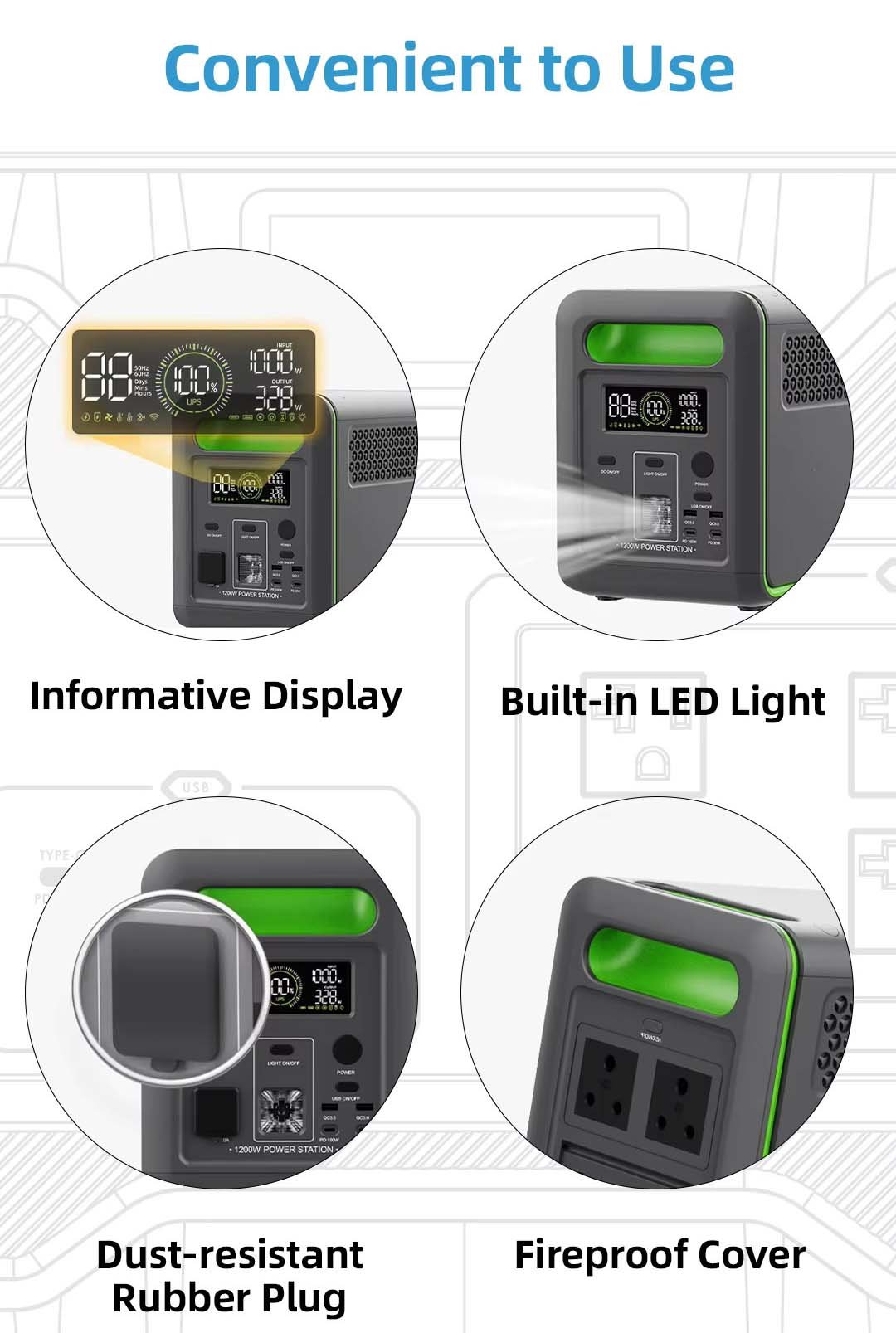 Outdoor solar power station 1200W Power Banks & Power Station