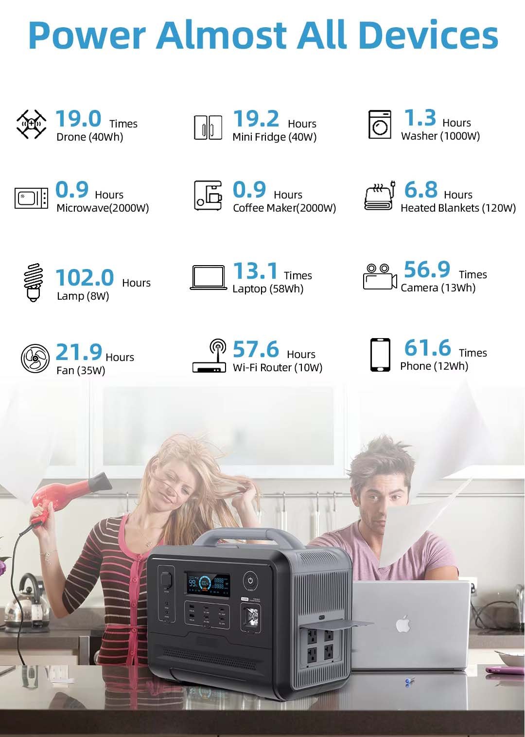 Custom portable power station 1200W outdoor solar power banks backup power supply