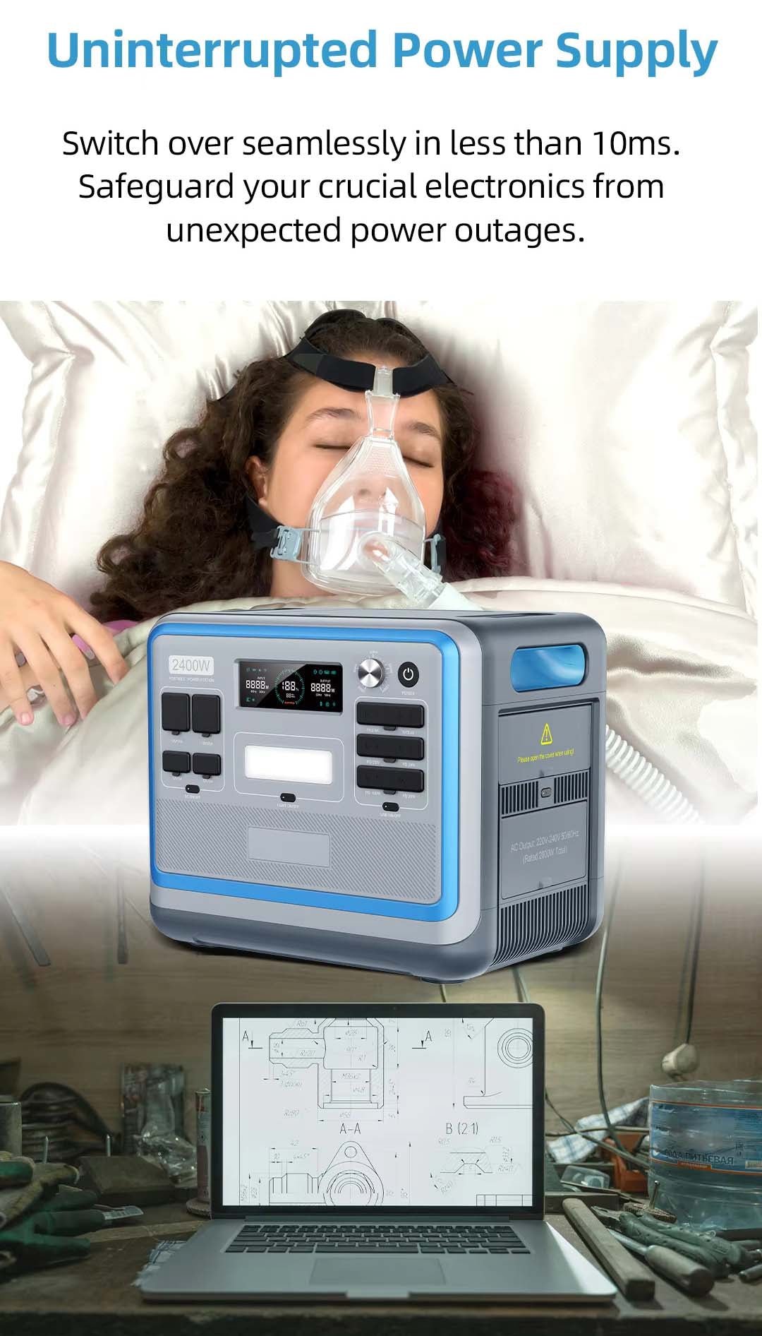 Lithium Portable Power Supply 2400W UPS Power Supply