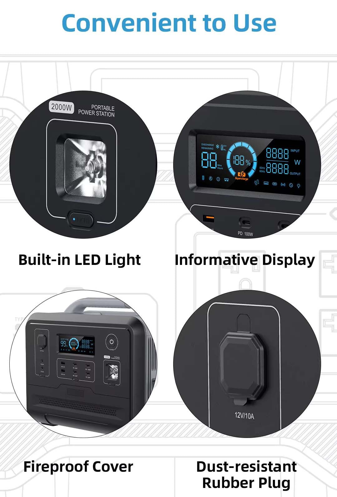 Custom portable power station 1200W outdoor solar power banks backup power supply