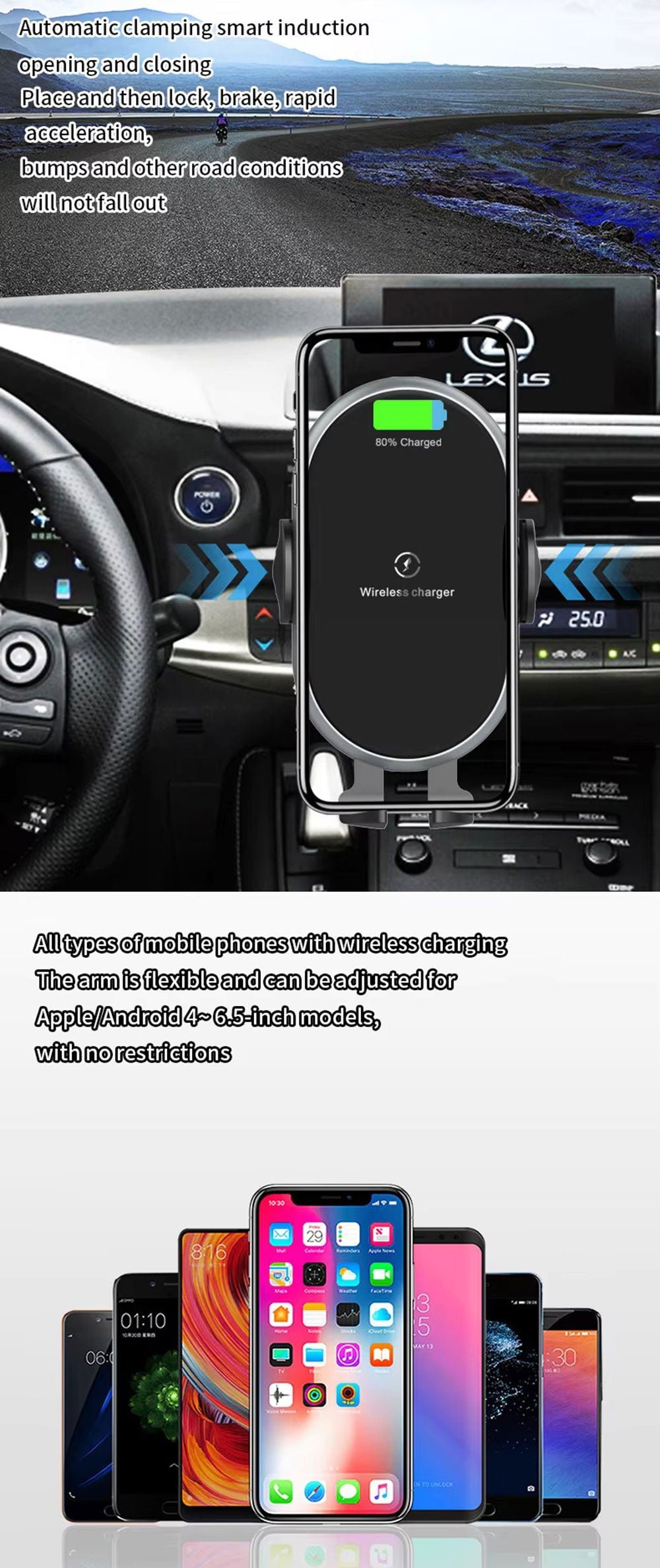 Smart Car Wireless Charger Car Phone Holder Wireless Charger